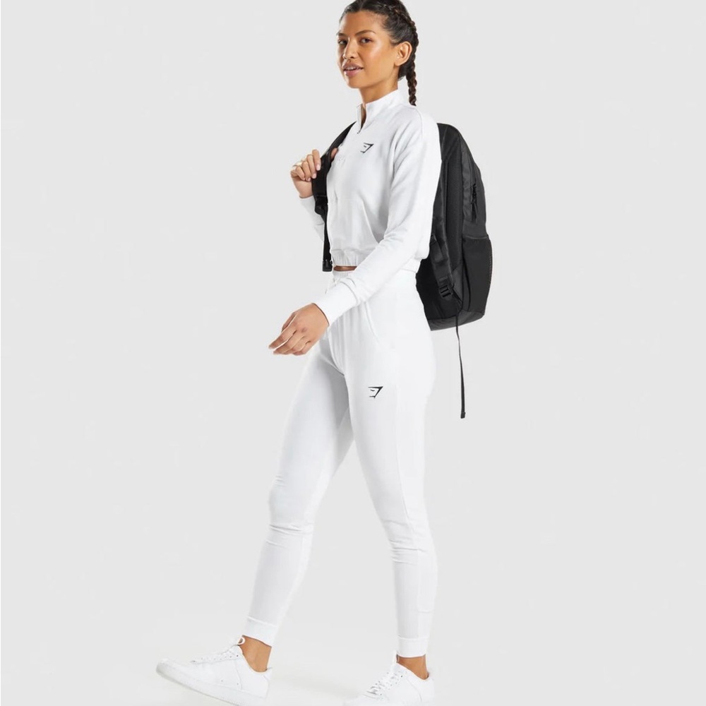 White Gymshark Pippa Crop Top and Pants/Joggers Set